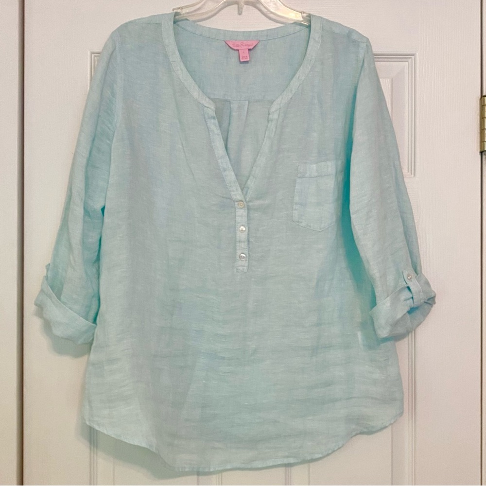 EUC Lilly Pulitzer Linen Tunic Light Blue L